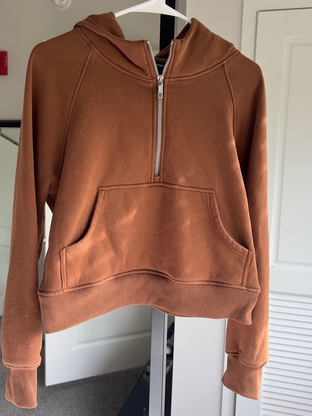 Women's Half-Zip Hooded Sweatshirt - Brown